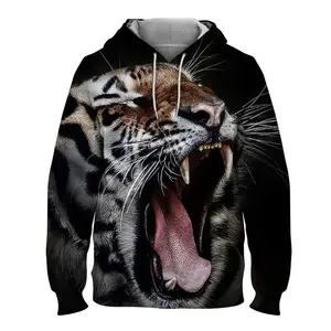 Creative Tiger Pattern 3D Print Men's Sweatshirt Spring And Autumn Round Neck Hooded Pullover Casual All-match Oversized Hoodie