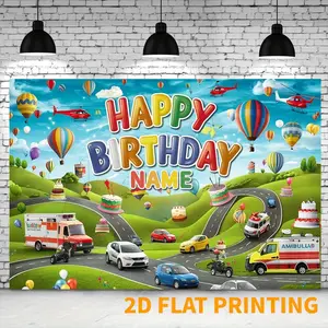 2D Flat Banner Customizable Birthday Party Backdrop, City Car Themed Personalized Background Wall, Home Decor DIY Pattern Party Decoration Wall Hanging, No Electricity Required Ornaments