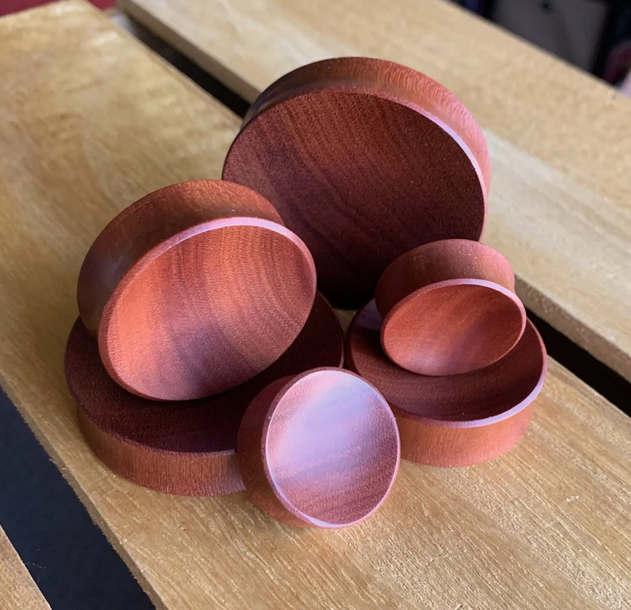 PAIR of Unique Organic Concave Sawo Wood Plugs - Gauges 1" (25mm) thru 52mm (a little over 2")