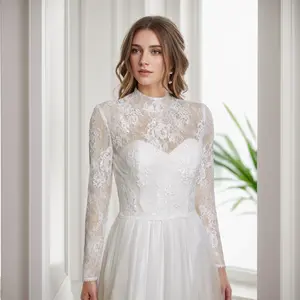 High neck alencon lace wedding dress topper