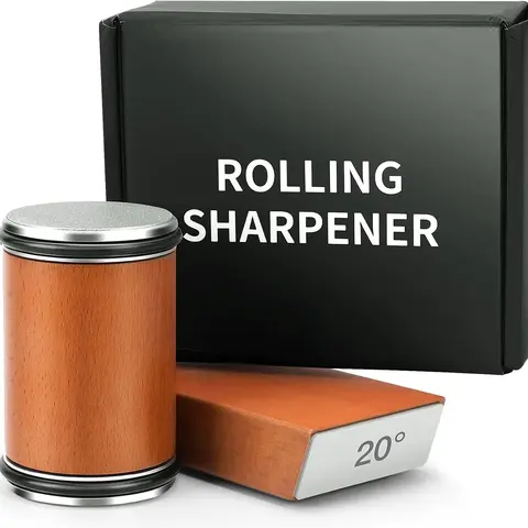 Rolling Knife Sharpener Tool Kit – Multi-Angle Magnetic Sharpener with 15° & 20° Base, Kitchenware Silicone Oval Stainless Steel Wooden Glass Cutting Set for Home