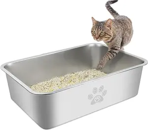 Stainless Steel Cat Litter Box - 19.7"x13.8"x5.9" Metal Kitten Litter Pan for Big & Small Cats, Splash-Proof & Odorless Design