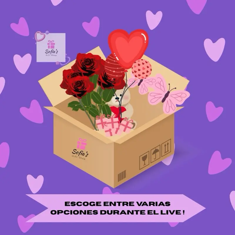 Sofiasgiftshop con todo tipo De peluches,cajas para arreglos, materiales para bouquets y mas escoge durante El live