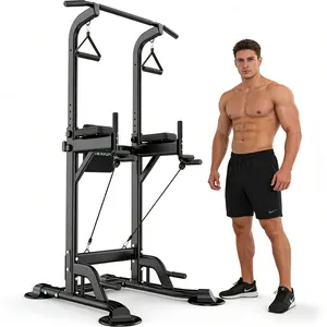 Multifunctional Pull Up & Dip Bar Station Multi-function Strength Training Equipment Adjustable Squat Machine with 4 Suction Cups for Stability