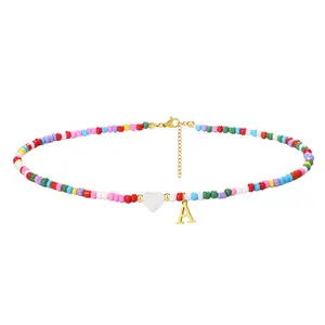 OIDEA Women's Beaded Choker Necklaces - Bohemian Colorful Handmade Beaded Necklaces with A-Z Initial Charm, Heart Shell, Customized Personalized Gifts for Casual Wear Fashion Accessory, Beaded Necklace Necklaces summerwins,summerwins
