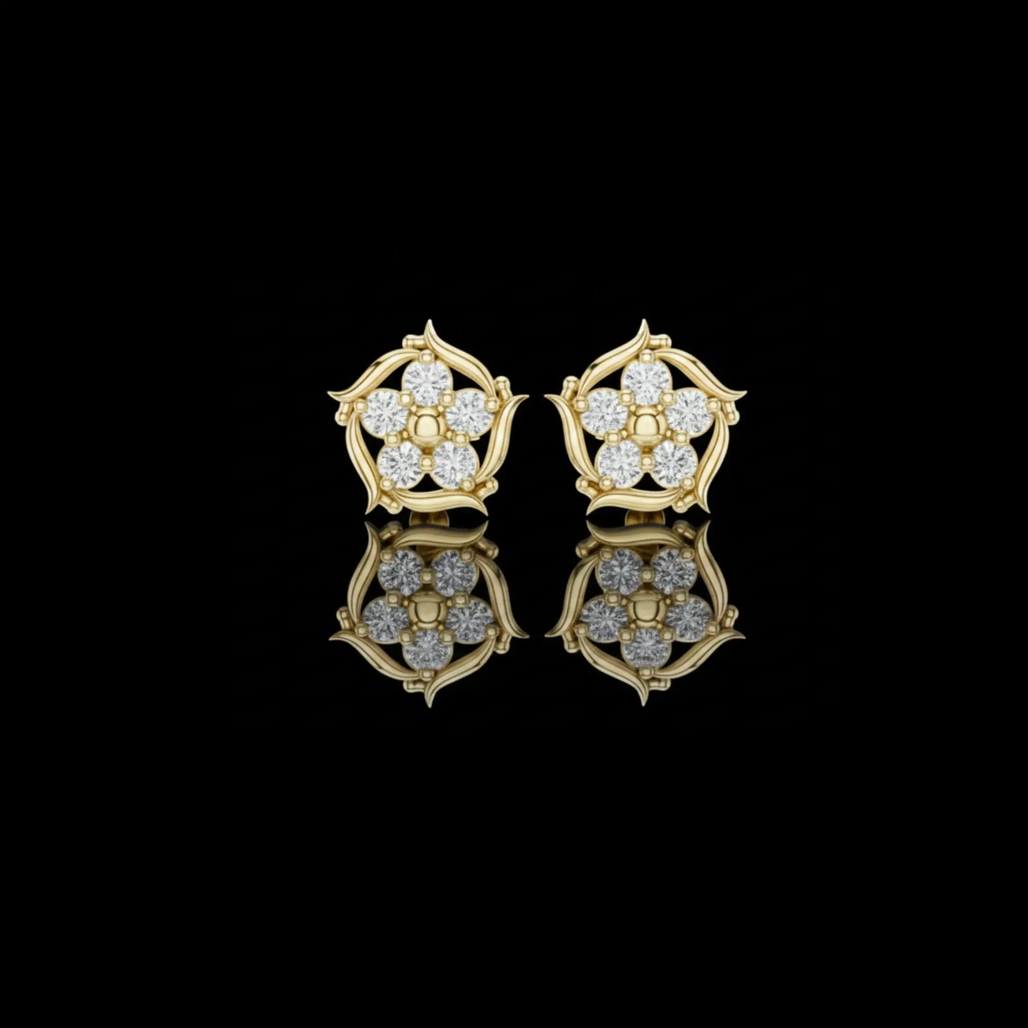 Delicate Floral Round Lab Diamond Cluster Stud Earrings