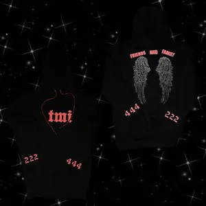 TMI Friends & Family Angel Wing Hoodie Black with Red Reflective, Hand Crafted, Premium Rhinestone Detail, True To Size Fit - Sweatshirt, Menswear