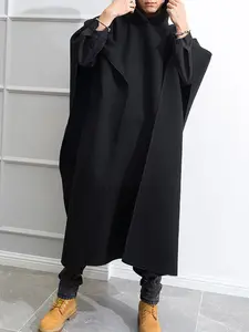 INCERUN Men's Fashionable Long Simple Cape Design Hood Knee-Length Cloak, Comfortable Fabric, Ideal for Everyday Wear