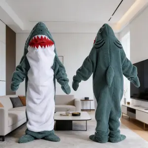 Adult & Kids Shark Blanket Onesie, Comfortable Wearable Sleep Bag, Soft Plush Material, Perfect for Leisure and Travel, Home Essentials