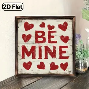 2D Flat - 1pc "Be Mine" Rustic Wooden Frame Sign | 8x8 Inch Vintage Farmhouse Wall Decor with Red Heart Design for Home, Living Room, Kitchen, Bedroom, Office - Ideal Housewarming or Valentine'S Day Gift