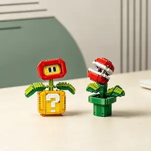 Micro-Particle Game Theme Venus Flytrap Fireflower Blocks, Classic Potted Plant Assembly Model, Cute Desktop Fun Toy, Creative Gift