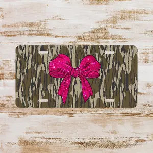 Old School Coquette Bow Camo License Plate, Camo Hunting