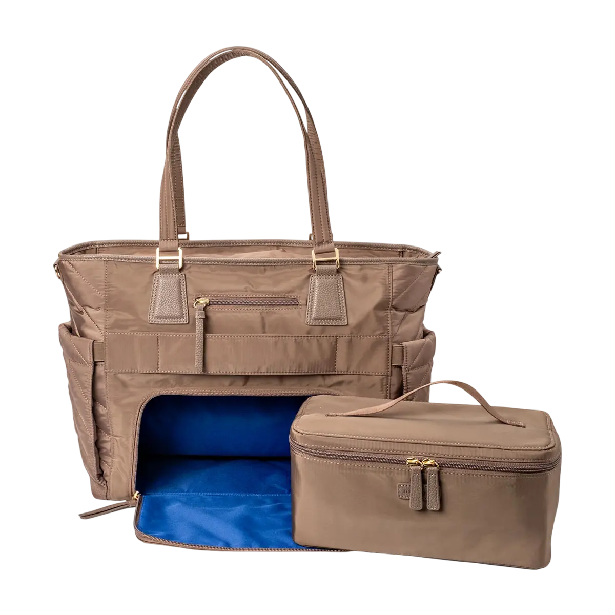 MinkeeBlue Puffer Ella Tote with Lunch & Shoe Bag - Lightweight Water-Resistant Nylon Travel Bag for Women - Includes Insulated Lunch Bag & Detachable Wristlet-Wallet