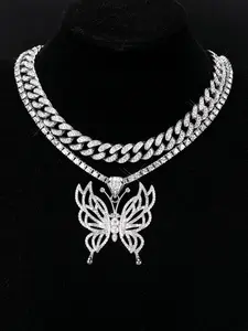 Butterfly Design Rhinestone Decorated Cuban Chunky Chain Necklace, Elegant Necklace for Women & Girls, Fashion Jewelry for Party, Daily Decor, Trendy All-match & Exquisite Jewelry for Birthday Gift