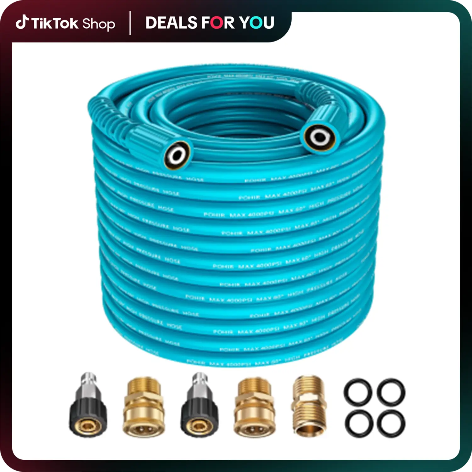 Dealsforyoudays POHIR Pressure Washer Hose 50FT*1/4, Upgarde Kink Resistant Flexible Hose, 4000 PSI High Pressure Power Washing Hose with Quick Conne