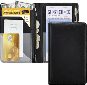 Black Server Books For Waitress/Waiter Book with Zipper Money Pocket