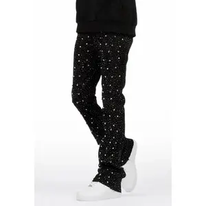 Glit Black/Silver Rhinestone Stacked Flare Jean
