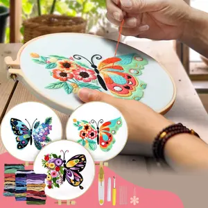 3 Sets Embroidery Stitch Practice Kit,Butterfly Flower Embroidery Kit for Beginners,Include Cloth Hoops Threads for Craft Lover Hand Stitch with Embroidery Skill Techniques