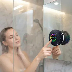 Black Matte Bluetooth Portable Speaker - Waterproof Suction Cup, Hands-Free Calling + Colorful Running Lights, 600mAh (3-4H Playtime)