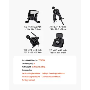 VEVOR Engine and Transmission Motor Mount Kit Replacement, Set of 4, Compatible with 2009-2013 Toyota Corolla 1.8L L4, Replace OE# A62015, A62039, A62027, A62023, Secure Support