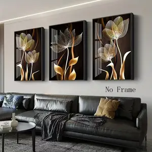 3pcs Black and Gold Art Canvas Mural Painting Living Room Bedroom Home Decoration Frameless Hanging Painting Modern Abstract Poster Wall Oil Painting Core