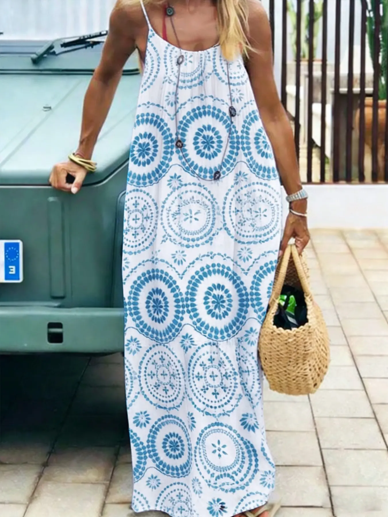 Women's Printed Backless Long Dress, Loose Fit Boho Vacation Style, Sleeveless Halter Neck, Summer Fashion, Casual Wear - TikTok Shop Women's Printed Backless Long Dress, Loose Fit Boho Vacation Style, Sleeveless Halter Neck, Summer Fashion, Casual Wear - TikTok Shop