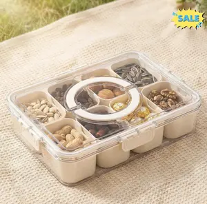 Bandesun Divided Serving Tray with Lidand Handle - Snackle Box Charcuterie Containerfor Portable Snack Platters - Clear Organizer forCandy, Fruits, Nuts, Snacks - Perfect for Party,Entertaining container pack 8-piece set meal prep kitchen supplies plate