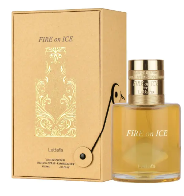 Lattaf | Fire on Ice | Unisex Fragrance | 110 ML - 3.71 OZ | Eau De Parfum | Frozen Rose - Caramel & Moss