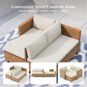 PHI VILLA Patio 3-Piece All Weather Wicker Sofa with Elegant Design and Comfortable Seating for a Sophisticated Charm, Father's Day Gift, Summer's Day