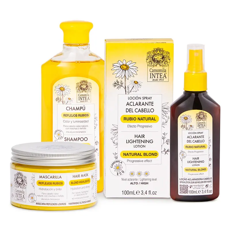 Camomila Intea Blond Hair Care Kit – Chamomile Hair Lightening Spray 3.4 fl oz, Blond Highlights Shampoo 8.5 fl oz & Hair Mask – Progressive, No Ammonia – For Blond & Light to Medium Brown Hair