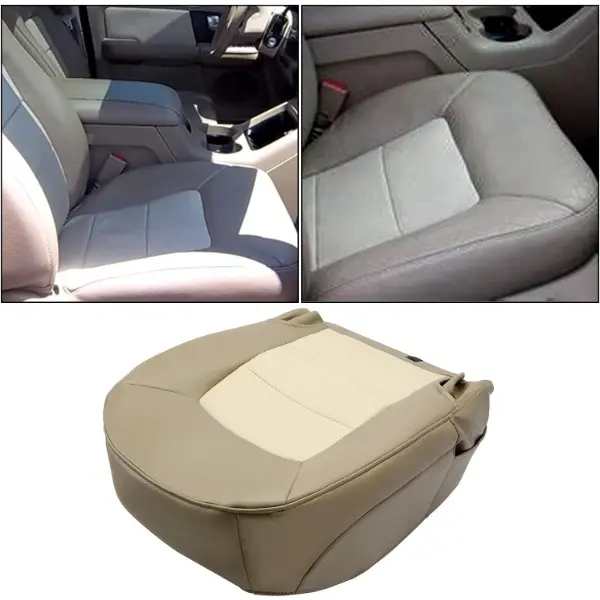 Seat Cover Synthetic Leather Perforated Tan Compatible with 2003-2006 Ford Expedition Eddie Bauer 4x4, 2WD, 4.6L, 5.4L(Passenger Bottom) Automotive Interior Cushion Car Accessories
