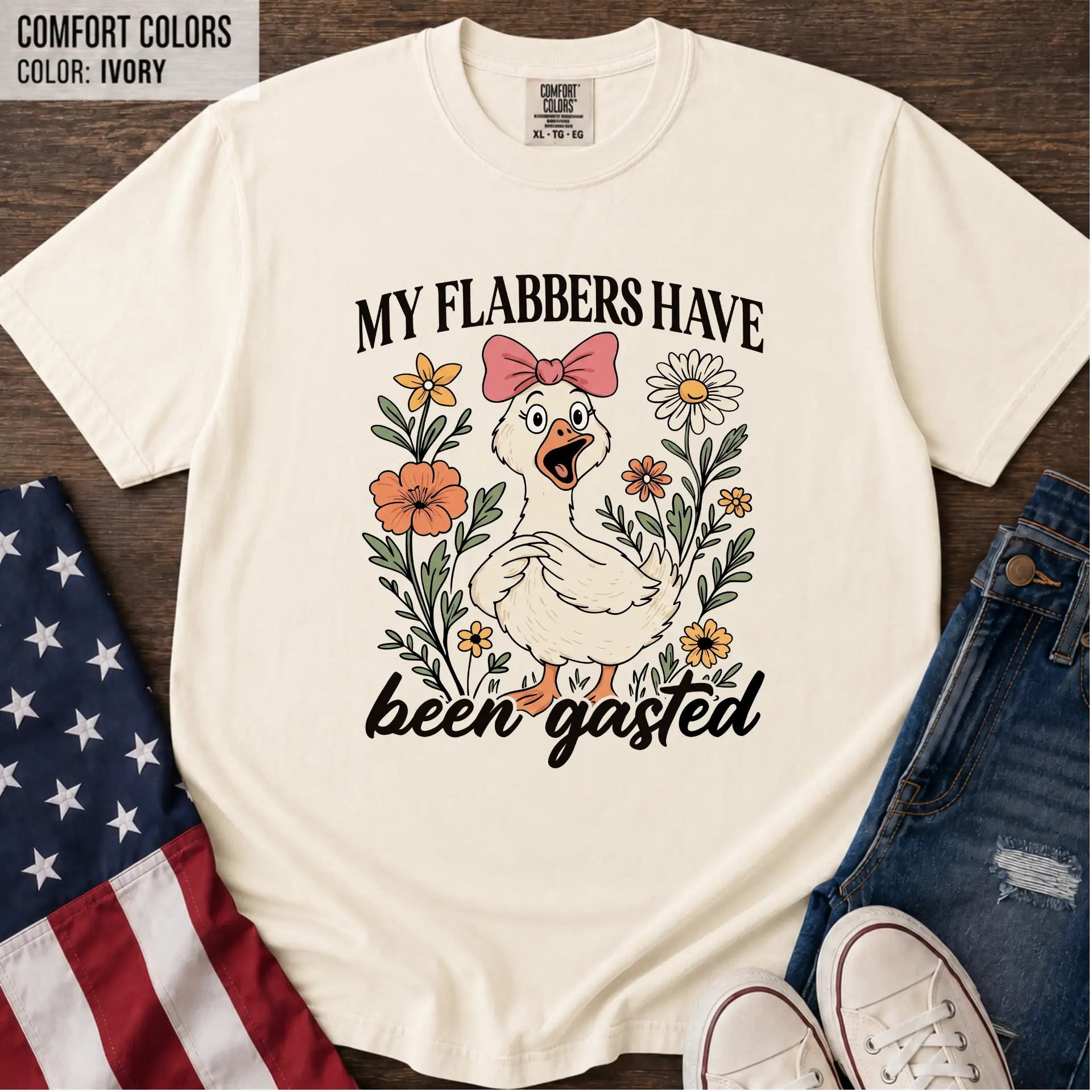 Comfort Colors My Flabbers Have Been Gasted Shirt, Funny Surprised Duck Tee, Cute Retro Goose Floral T-Shirt, Sarcastic Humor Gift - Century Cotton Co.