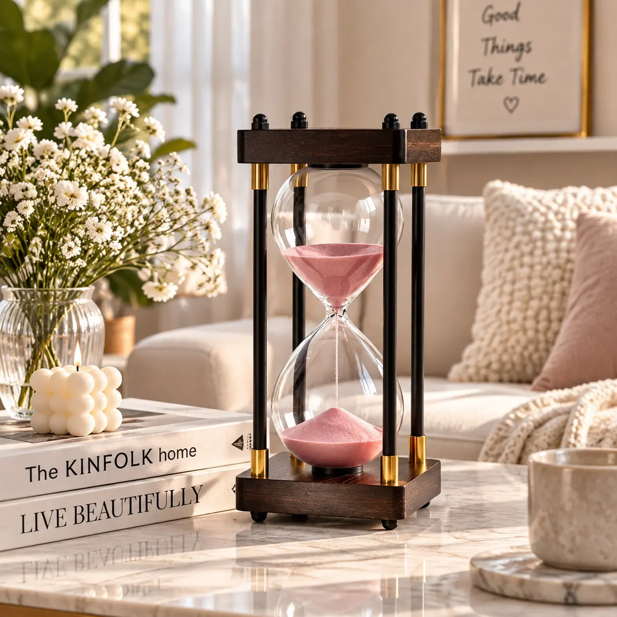 Wooden Sand Timer 30 Minute Decorative Timer | Vintage Classic Square Hourglass With Natural Wood Frame For Desk Office Study Room Meditation And Relaxation | Rustic Farmhouse Home Decor Graduation Birthday Gift Aesthetic Room Accessory