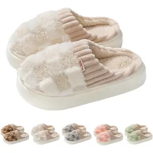 Men and Women Plaid Slippers Home Slippers Fuzzy Warm Fuzzy Slippers Fluffy Bedroom Shoes Indoor Slippers