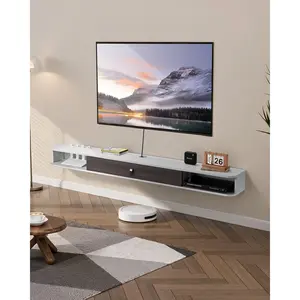 fathersdaygift VEVOR Floating TV Stand, 70 in Wall Mount Entertainment Center with Cable Hole, Modern Floating TV Shelf with Storage Cabinet, Particle Board Console for DVD Player, Cable Box, Game Console, White