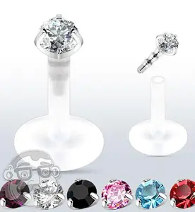 16G Flex Labret Monroe Ring With Prong CZ Push Top