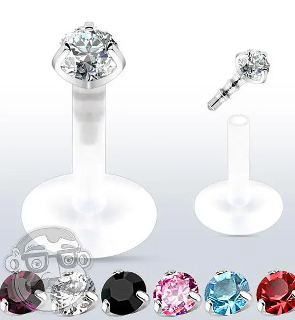 16G Flex Labret Monroe Ring With Prong CZ Push Top