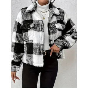 Women's double-sided plush patch pocket button cardigan, casual top coat