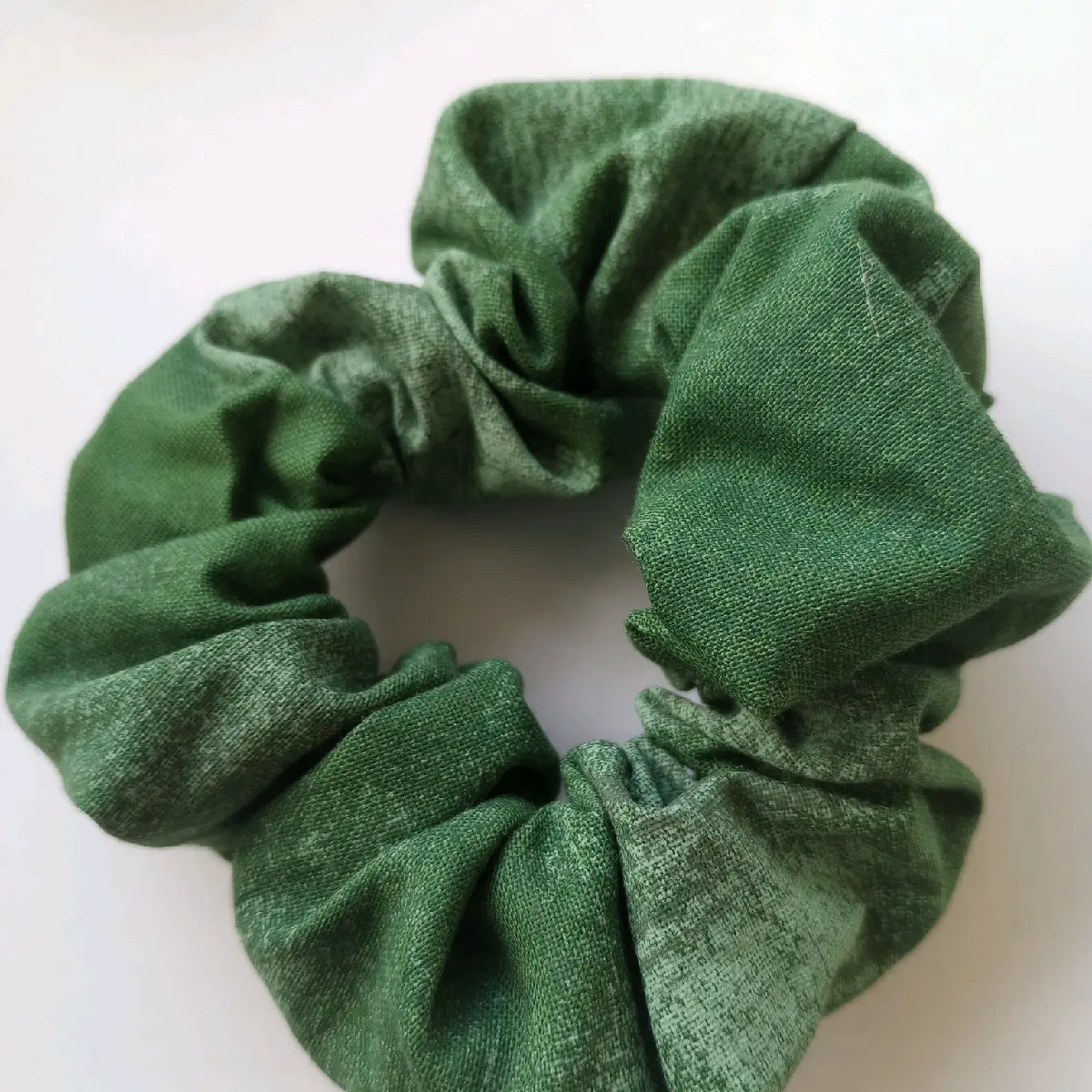 Women's Grunge Style Green Cotton Scrunchie - Handmade Hair Tie, One Size, Unique Design, Gentle on Strands, Hair Protection, Everyday Fashion Accessory