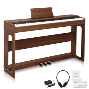 GDP-104 88 Keys Full Weighted Keyboards Digital Piano with Furniture Stand, Power Adapter, Triple Pedals, Headphone, for All Experience Levels Black Walnut
