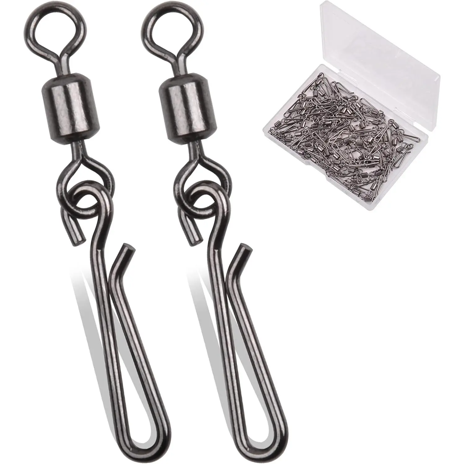 Fishing Swivels Snaps 60/200pcs Rolling Barrel Swivels with Quick Clips High Strength Speed Clips Connector Freshwater Saltwater Fishing Tackle