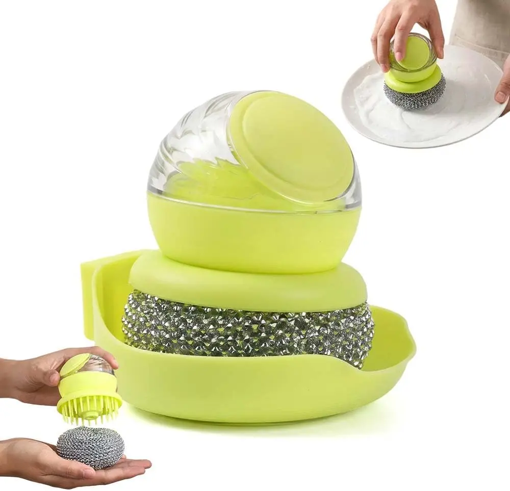 Stainless Steel Scrubber with Handle, Heavy Duty Steel Wool Dish Scrubber for Pots Pans Grills (Green)