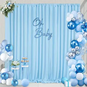 2 Panels-5ft x 10ft Blue Backdrop Curtain for Backdrop Baby Blue Photo Background Curtains Soft Fabric Back Drop for Birthday Reveal Party Decoration