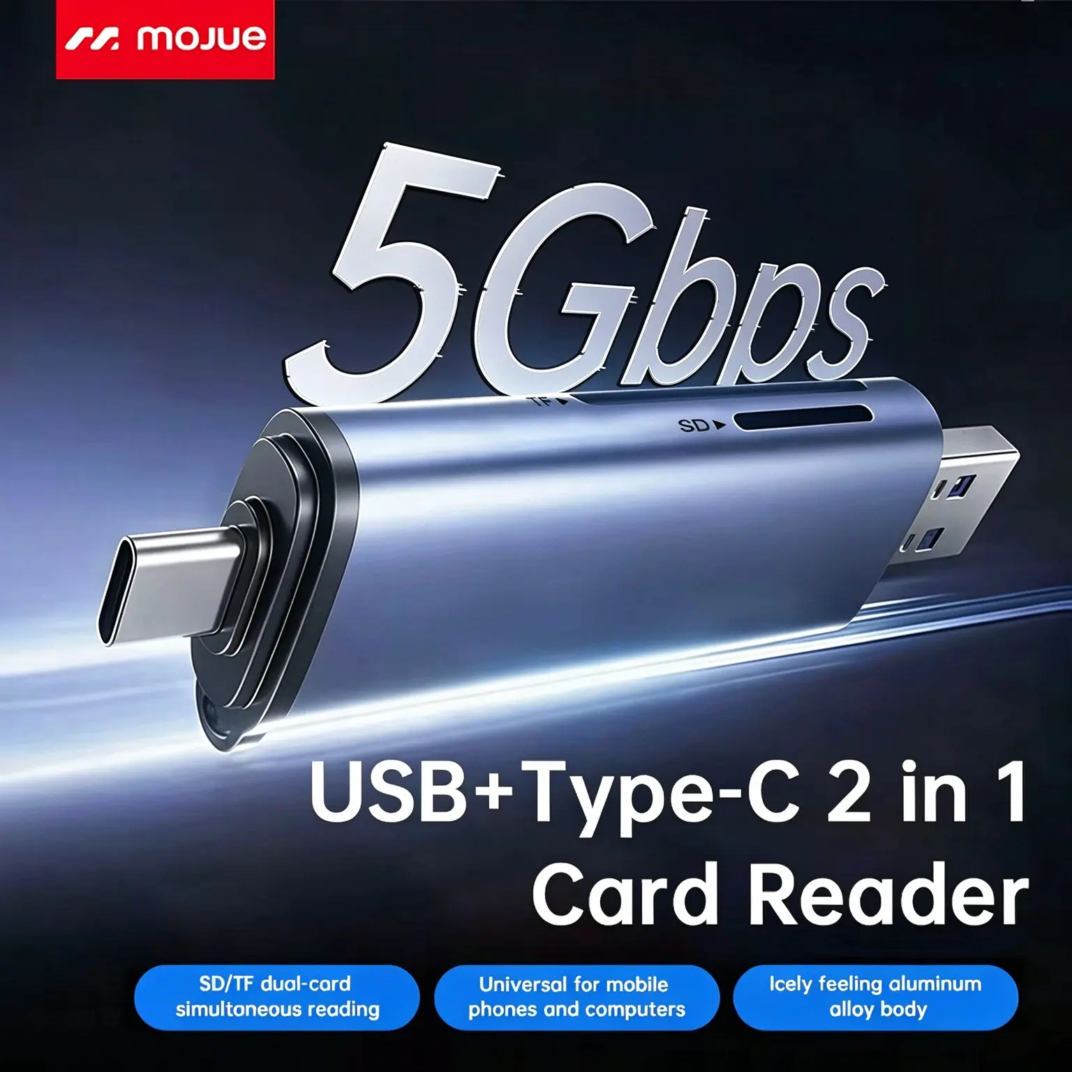 MOJUE Dual Port 2-in-1  SD/TF Card Reader with USB-C, USB 3.0 High-Speed Data Transfer, 2-Way Sync & Camera Viewer for iPhone/iPad, Android Devices, Laptops, Office Use,techvibes