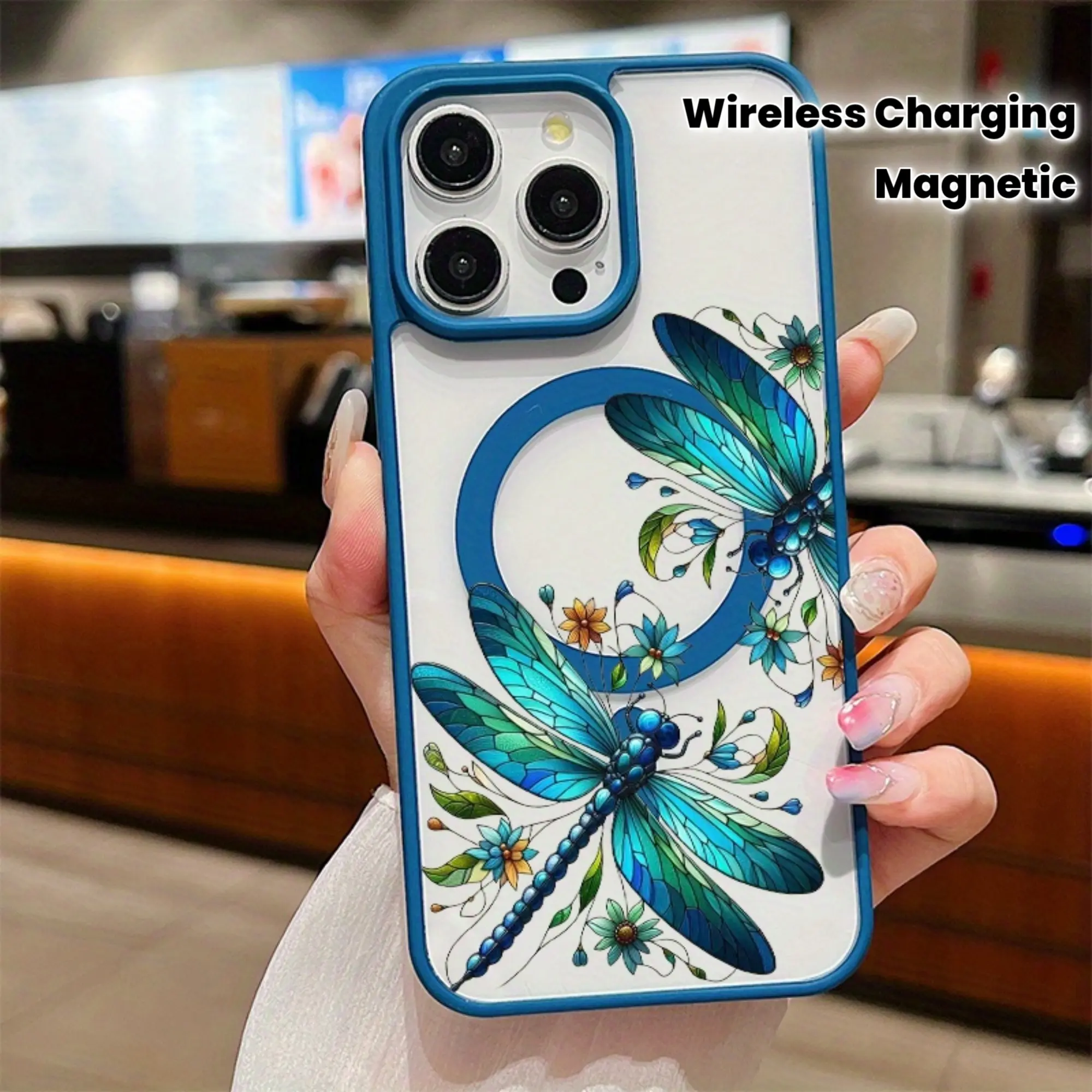 Phone Case: A Premium Magnetic Ring Case Featuring Stained-Glass Dragonflies in Bloom, Designed for Wireless Charging And Shockproof Protection, Suitable for Various for iPhone 17 E Air Pro ProMax iPhone16 15 14 Plus 13 12 11 X XS XR