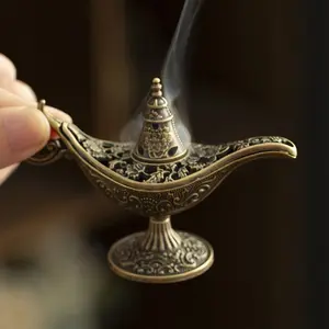 Aladdin Magic Lamp Incense Burner, Vintage Pattern Alloy Aromatherapy Holder, Living Room Decor, Yoga Meditation, Home Decoration, Fragrance