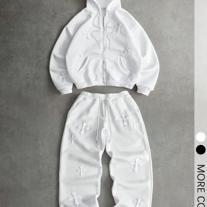 Men's Cross Print Hoodie & Pants Set, Regular Fit Casual Fashion Cozy Breathable Fabric Outfits for Daily Outdoor Wear, Men's Clothes for Fall & Winter, Sweatshirt Set