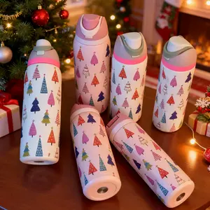 Christmas Tree Theme Stainless Steel Insulated Cup, Dual-Layer Cold & Hot Water Bottle, Travel Mug, Gym, Home, Office, School Use, Stainless Steel Tumbler