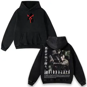 Resident Evil 4 Biohazard Hoodie & T-Shirt Leon Kennedy Graphic, Vintage Acid Wash Apparel, Survival Horror Game Merch, Japanese Aesthetic Pullover, Unisex Cotton Top