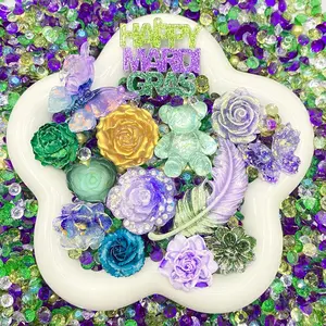 Mardi Gras Magic Rose Bouquet - 20-30mm Resin Cabochon Mix for DIY Deco Crafts Whipped Cream Glue, Resin Art, Frame & Mirror Decoration